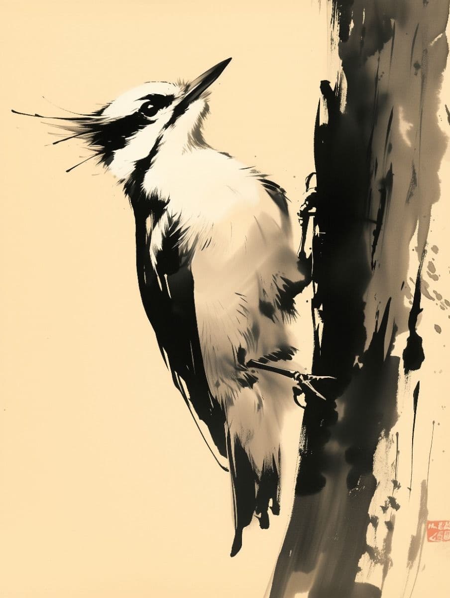 Japanese ink bird illustration part two with traditional brushwork style