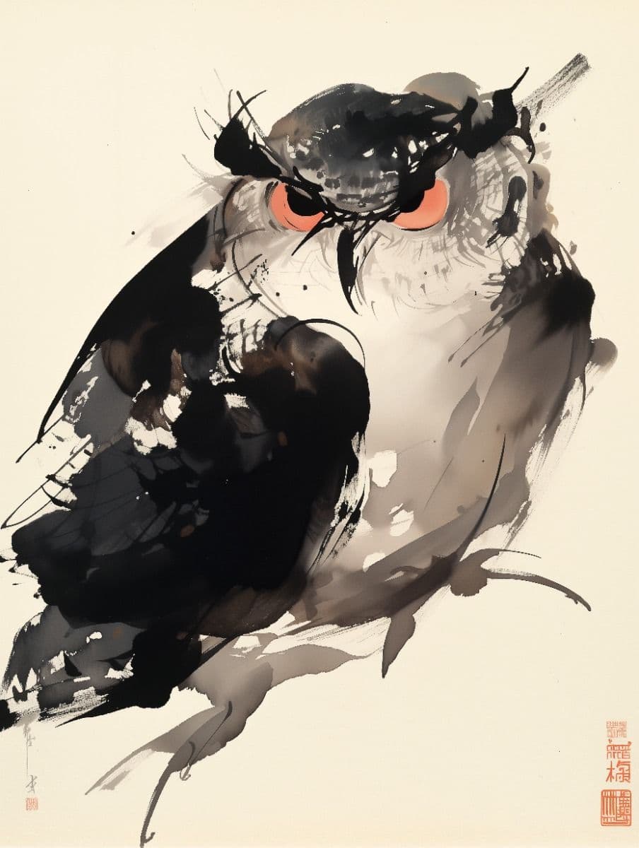 Japanese ink style bird illustration art print with delicate brushwork