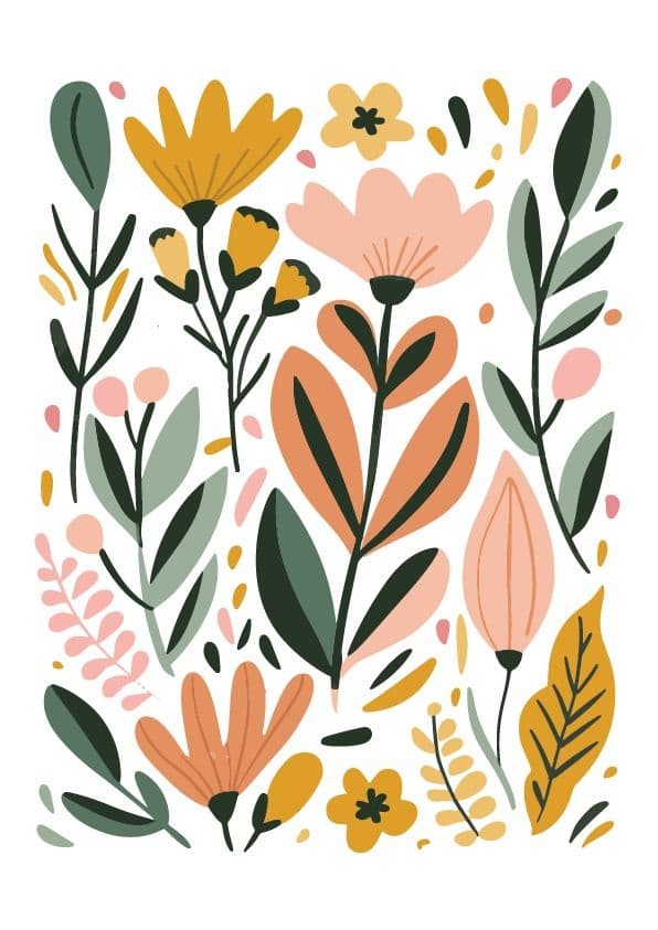 Scandi floral block print art with clean botanical illustration