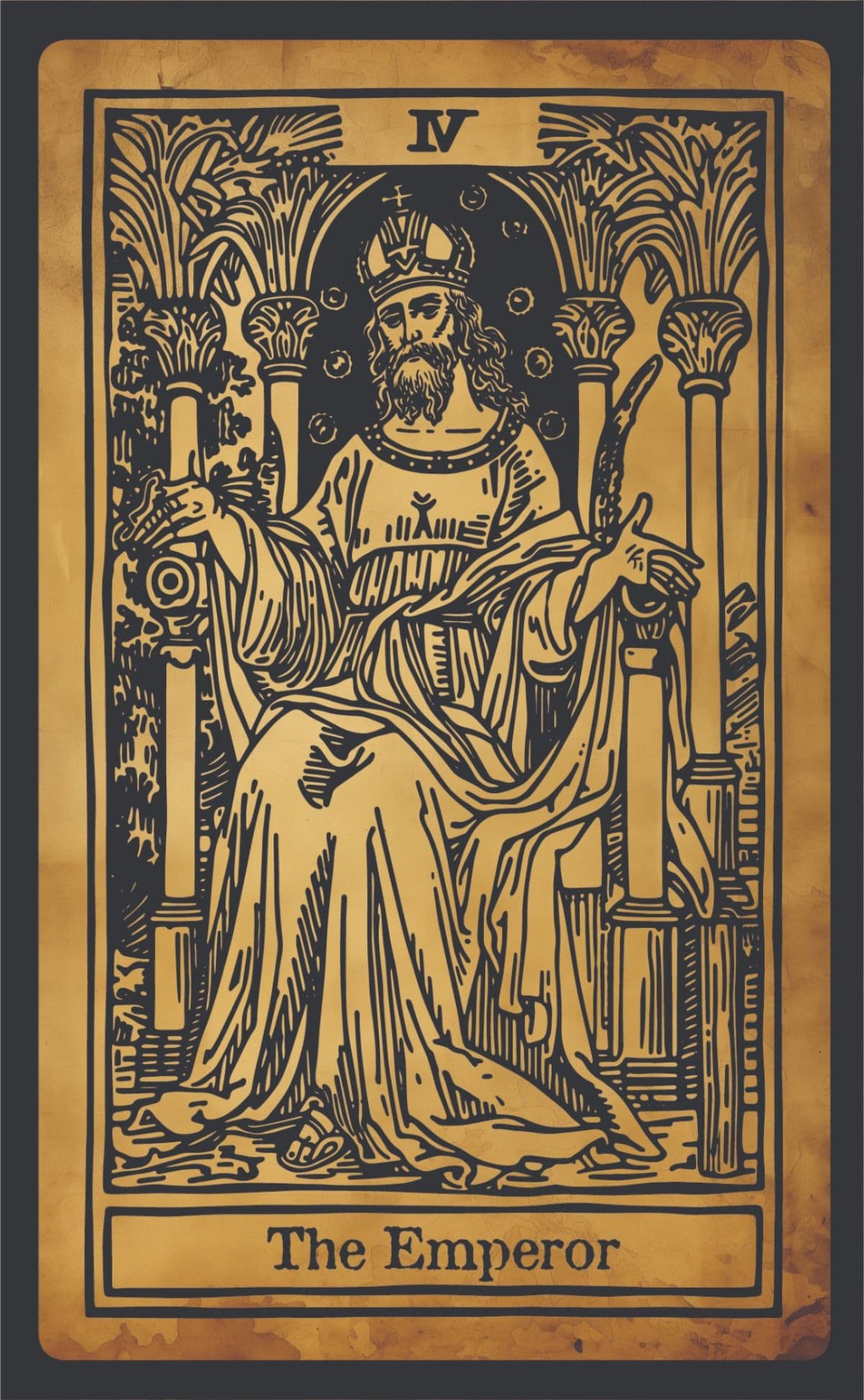 The Emperor tarot card art print in woodblock illustration style