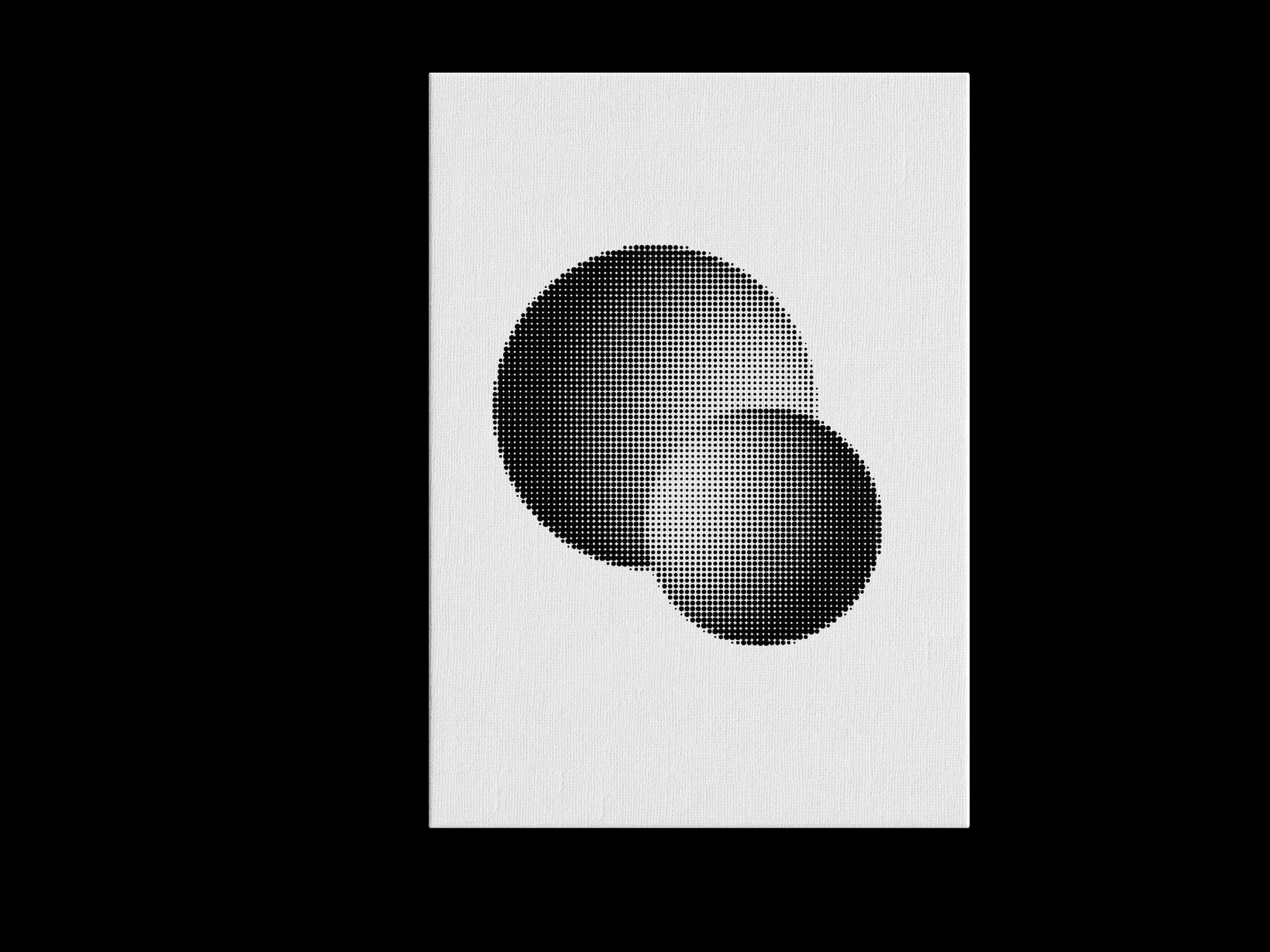 Stretched canvas print of a halftone eclipse artwork on a white studio surface