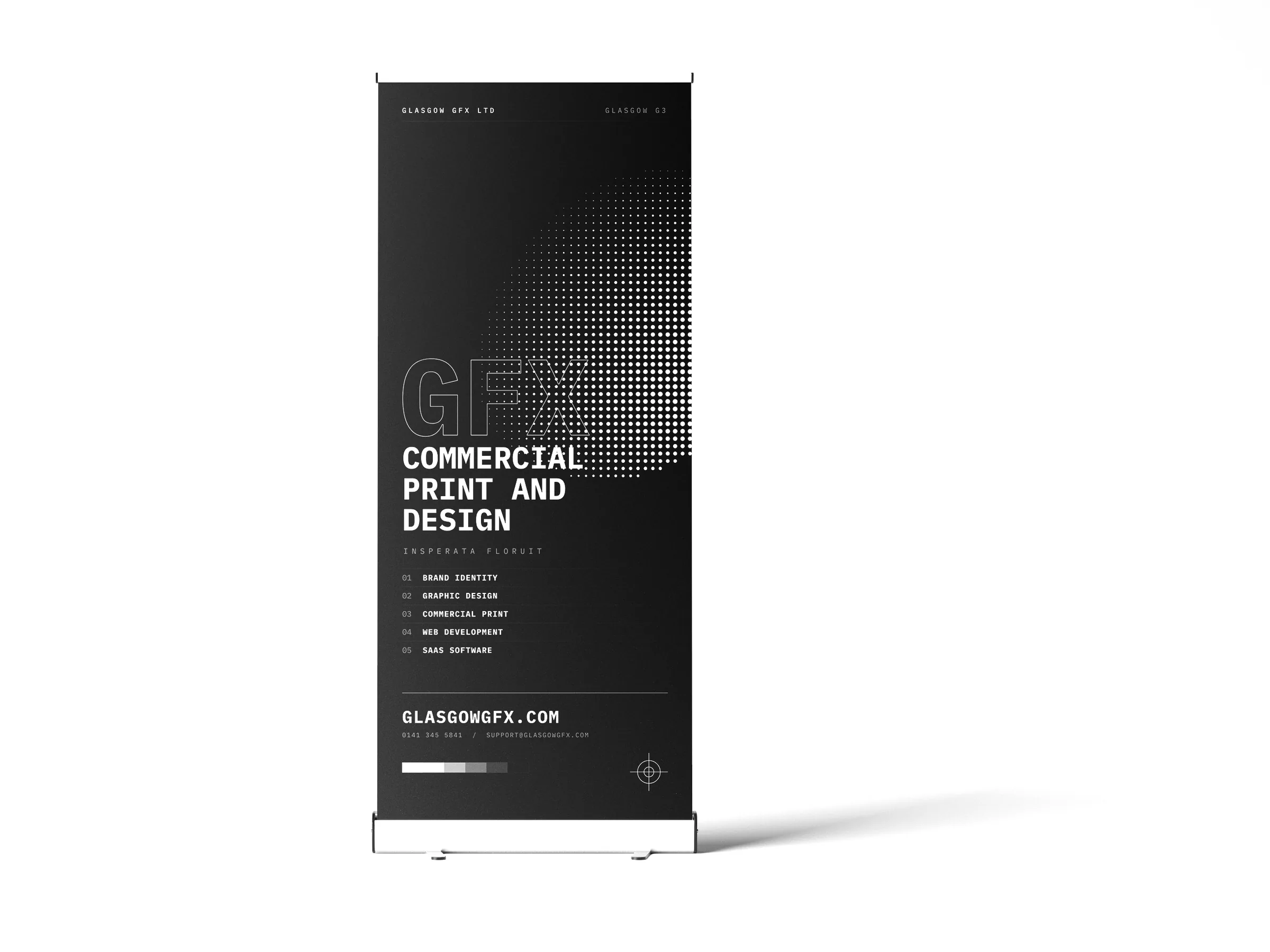 850x2000mm roller banner on its stand against a white background