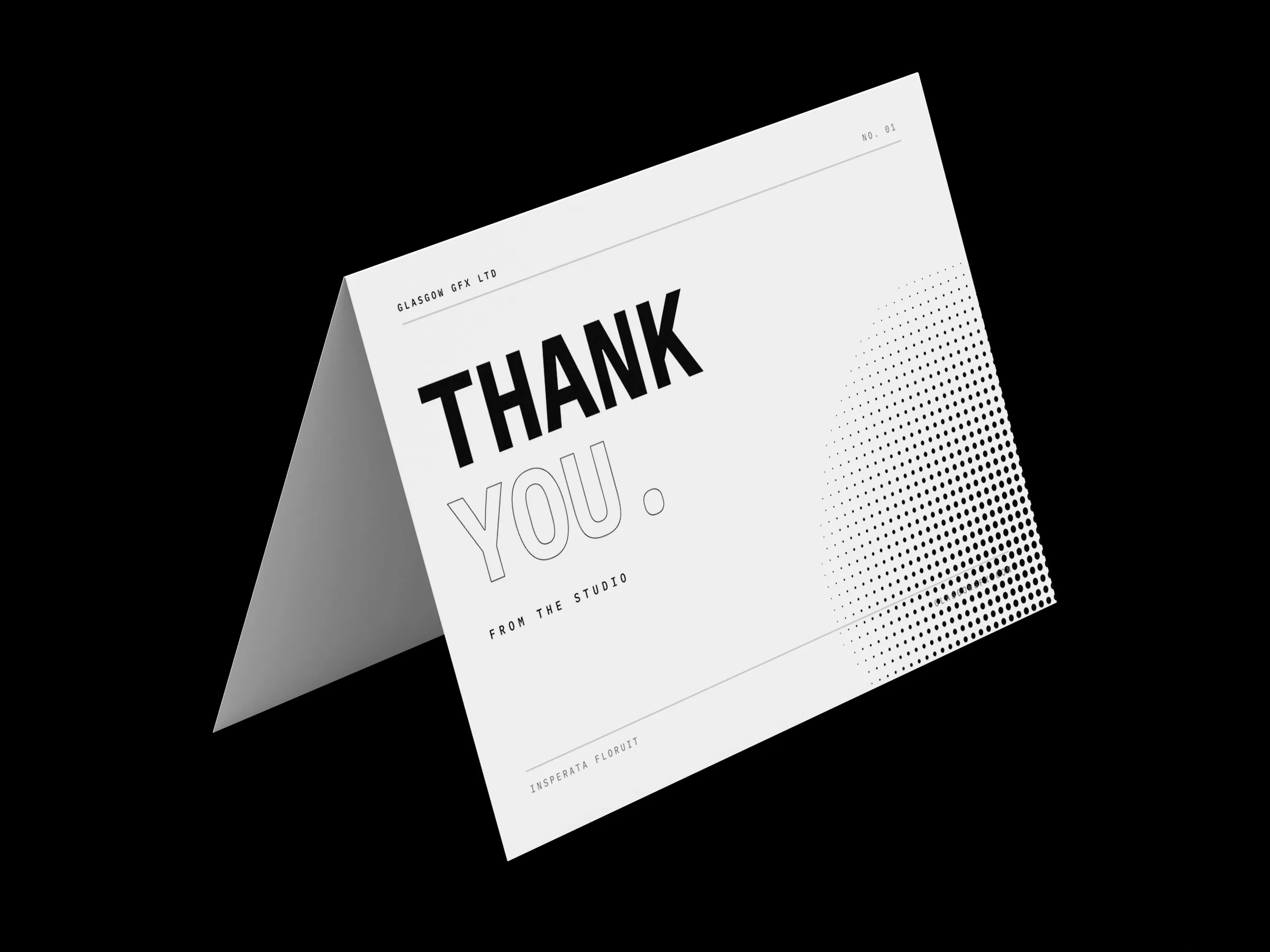 Folded A6 thank-you card standing on a white studio surface