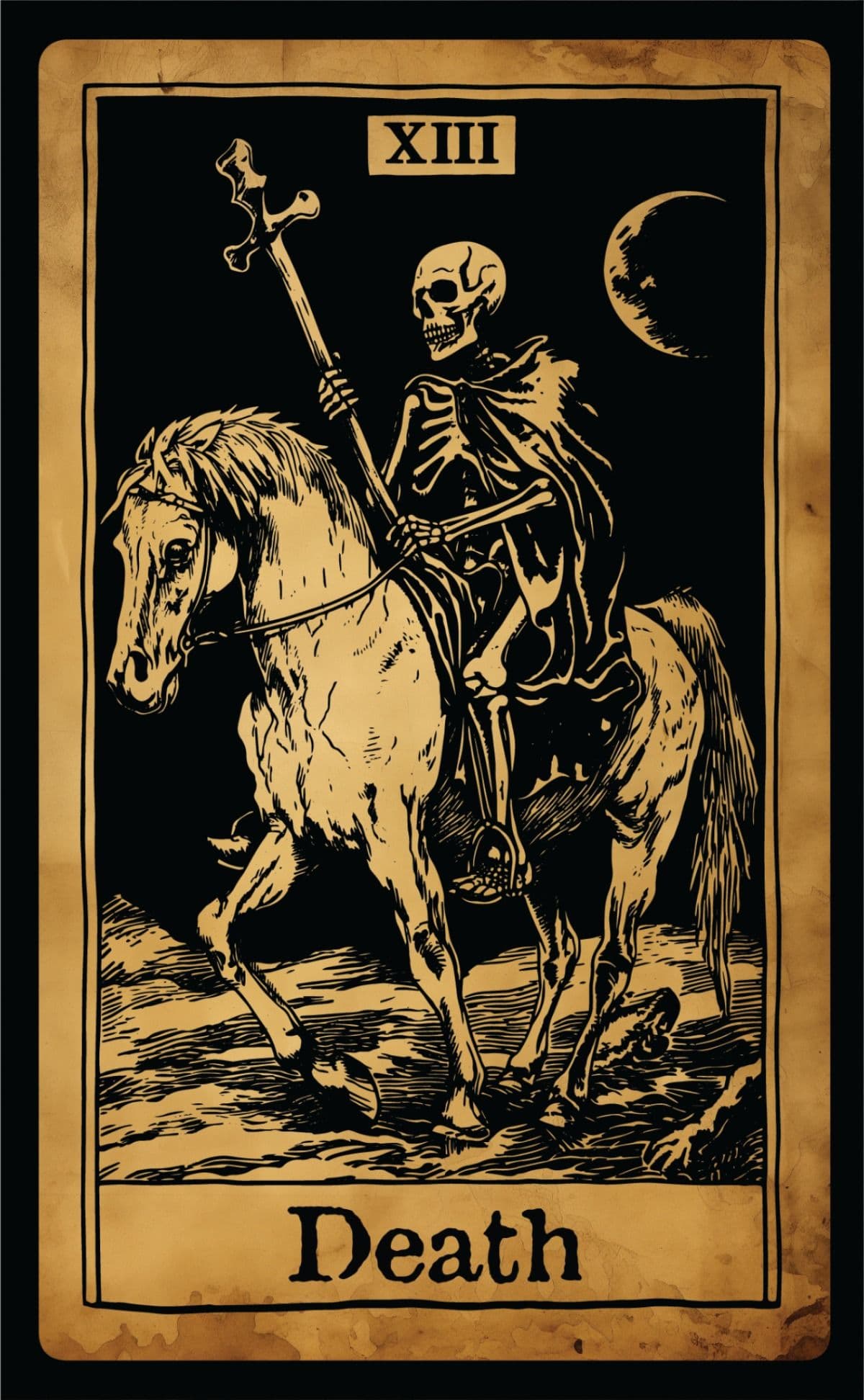 Death tarot card woodblock print illustration - Major Arcana transformation art print
