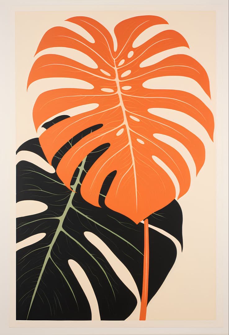 Monstera deliciosa botanical illustration art print with pop of colour