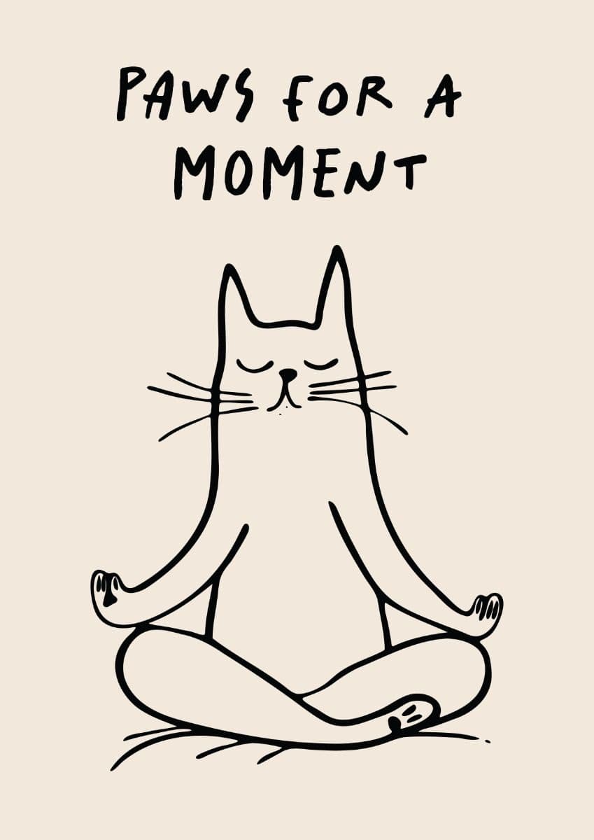 Paws for a Moment - minimalist cat line art illustration print on pastel background