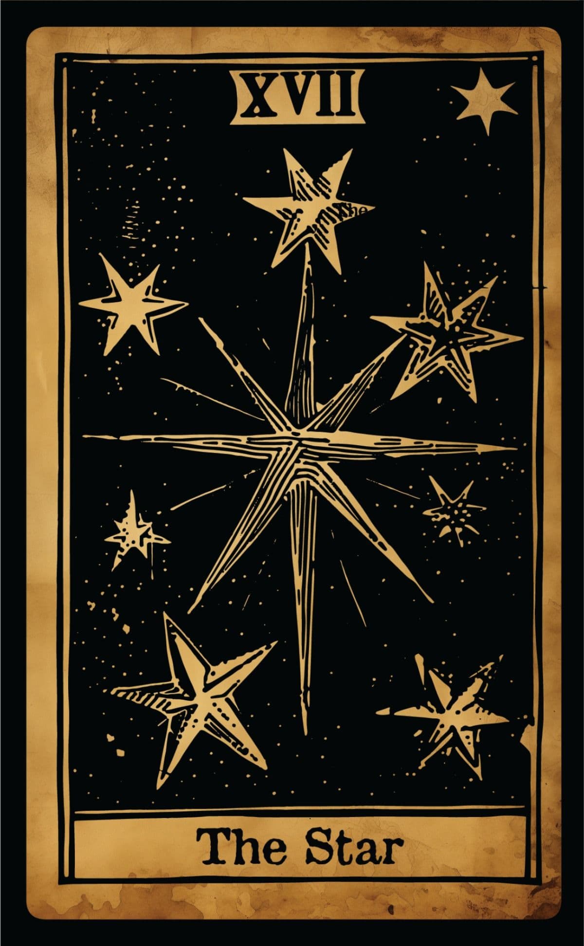 The Star tarot card woodblock print illustration
