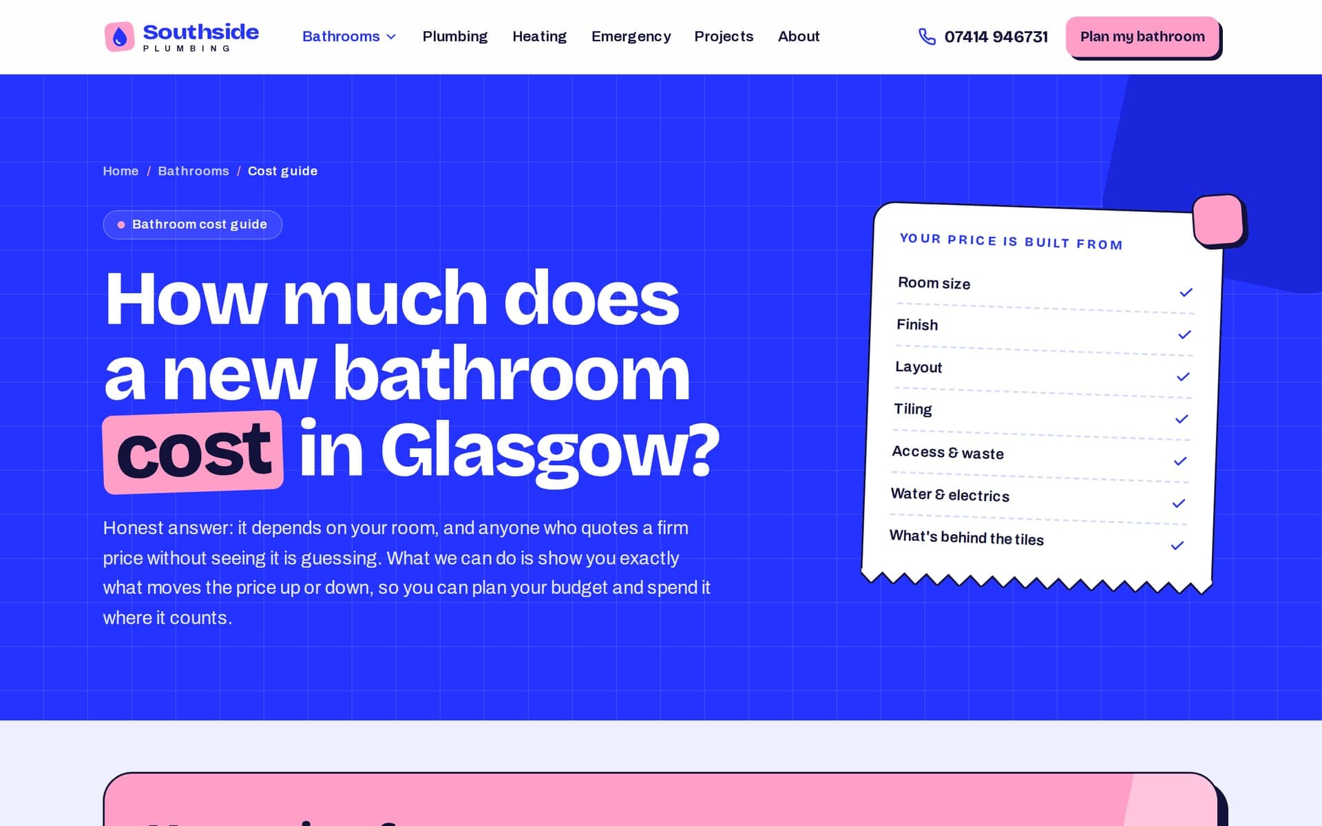 Southside Plumbing, Bathroom, Area & Cost Pages detail