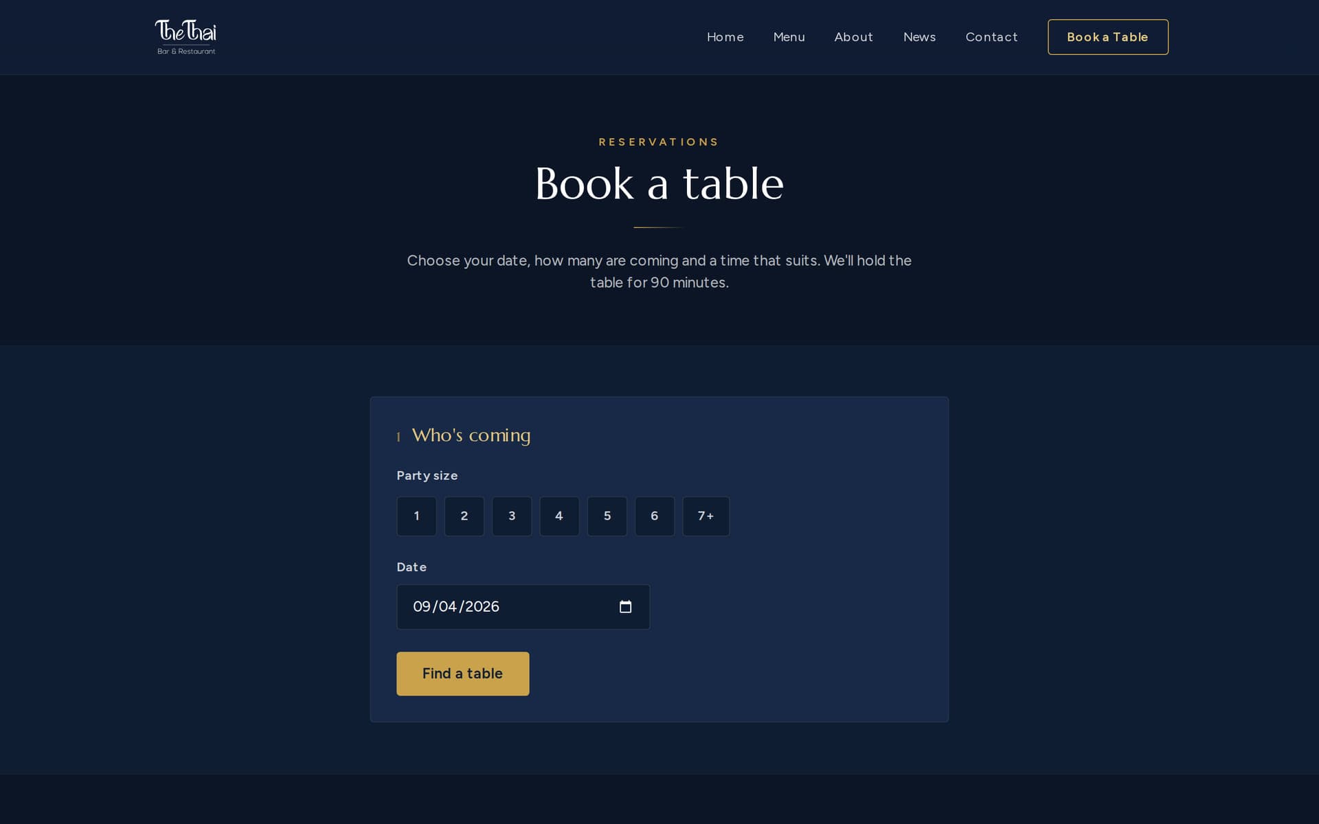 The Thai — Booking & Contact