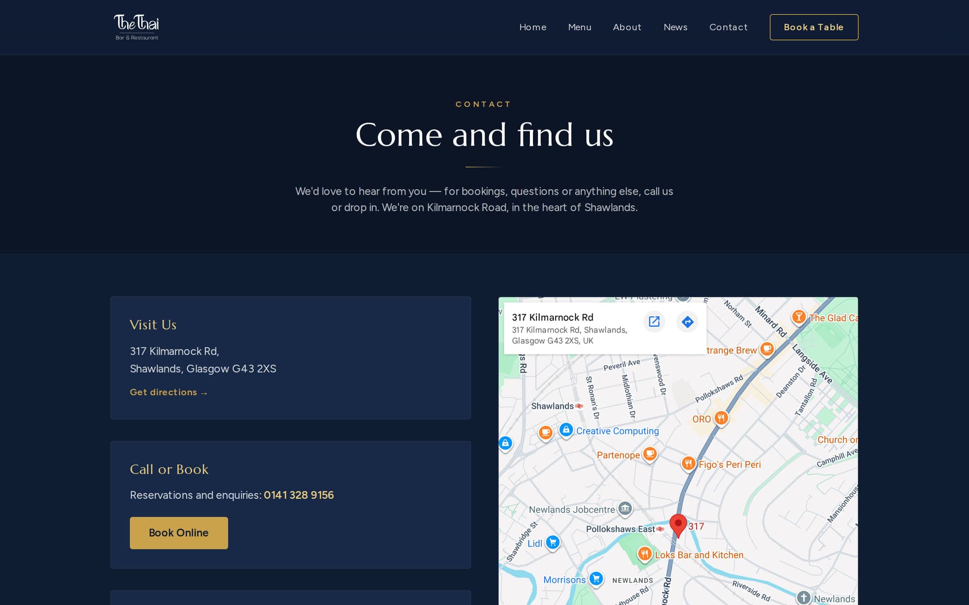 The Thai — Booking & Contact detail
