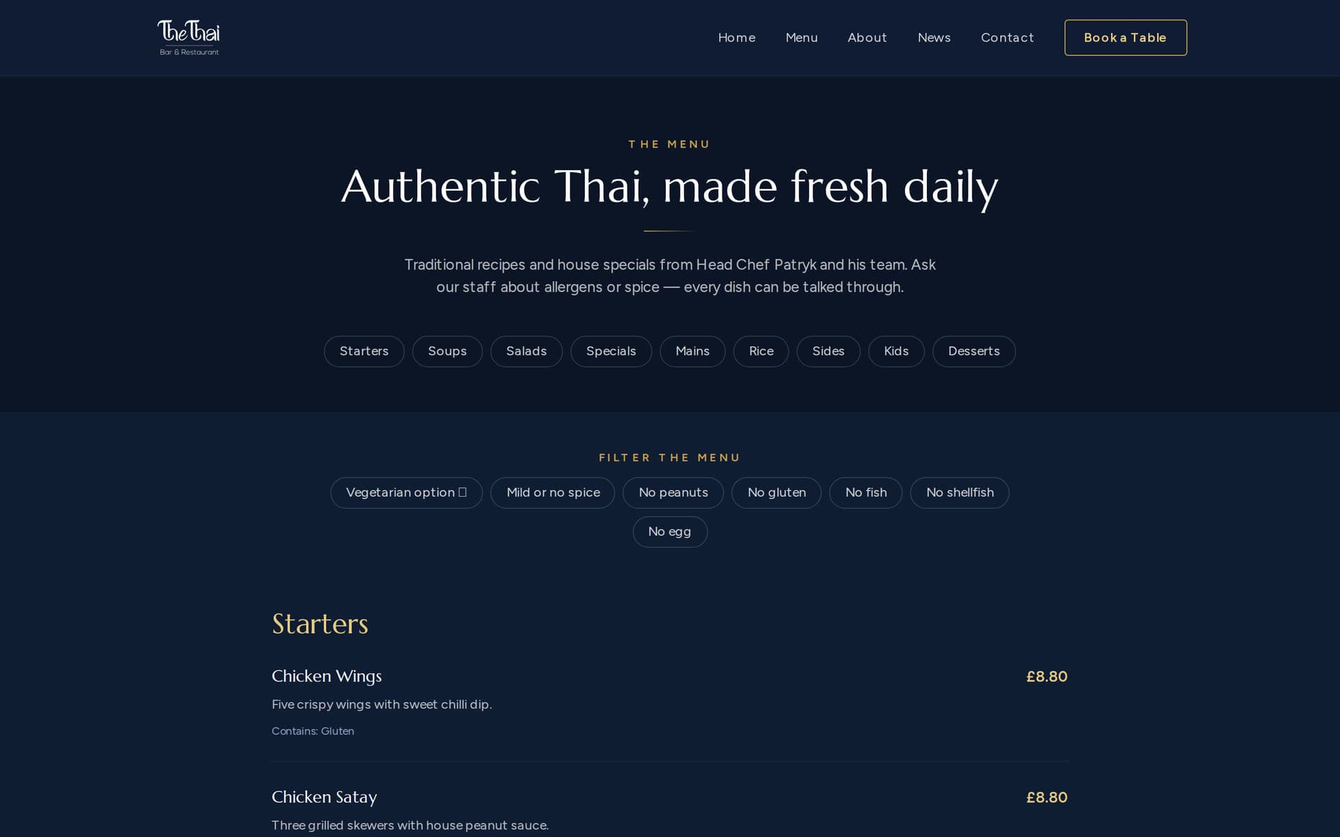 The Thai — The Menu, Rebuilt as HTML