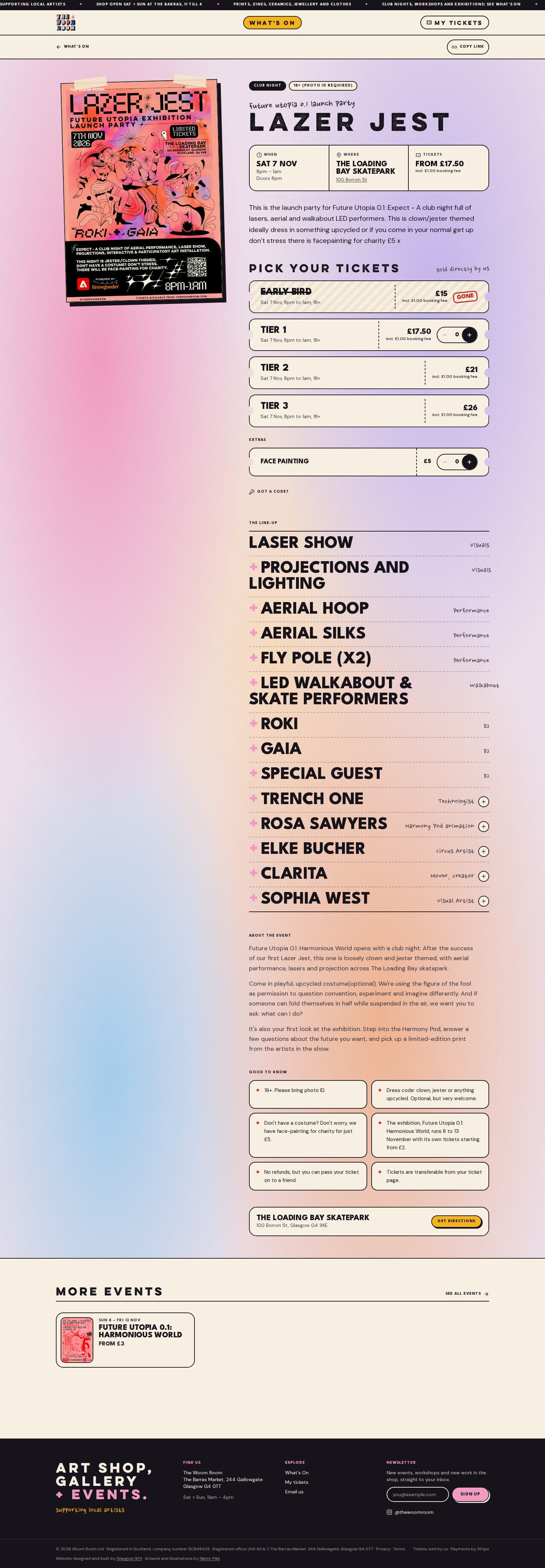 The Woom Room, What's On & Event Pages