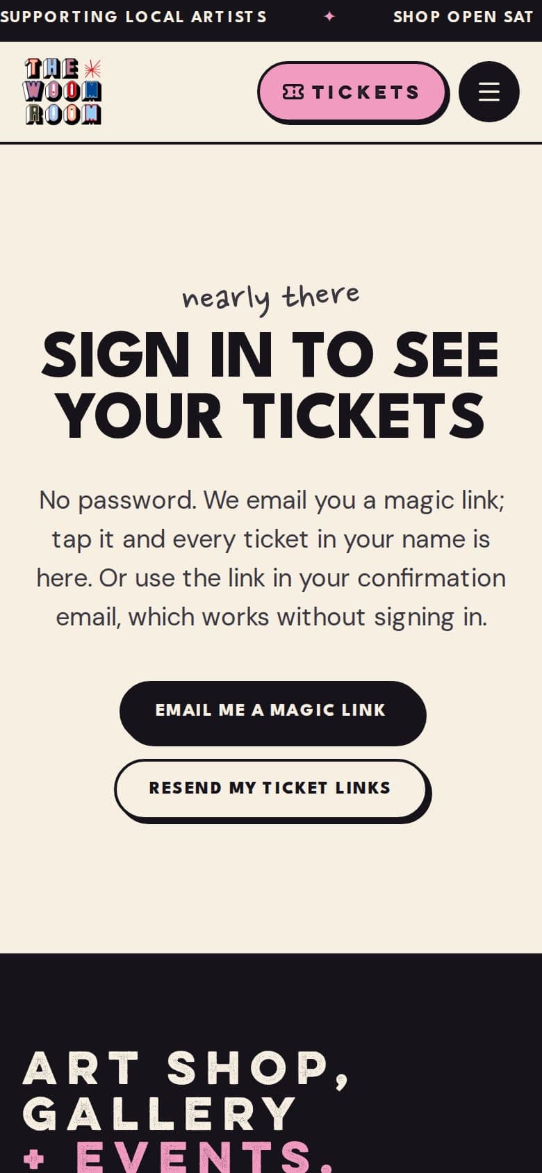 The Woom Room, Checkout & Mobile Tickets detail