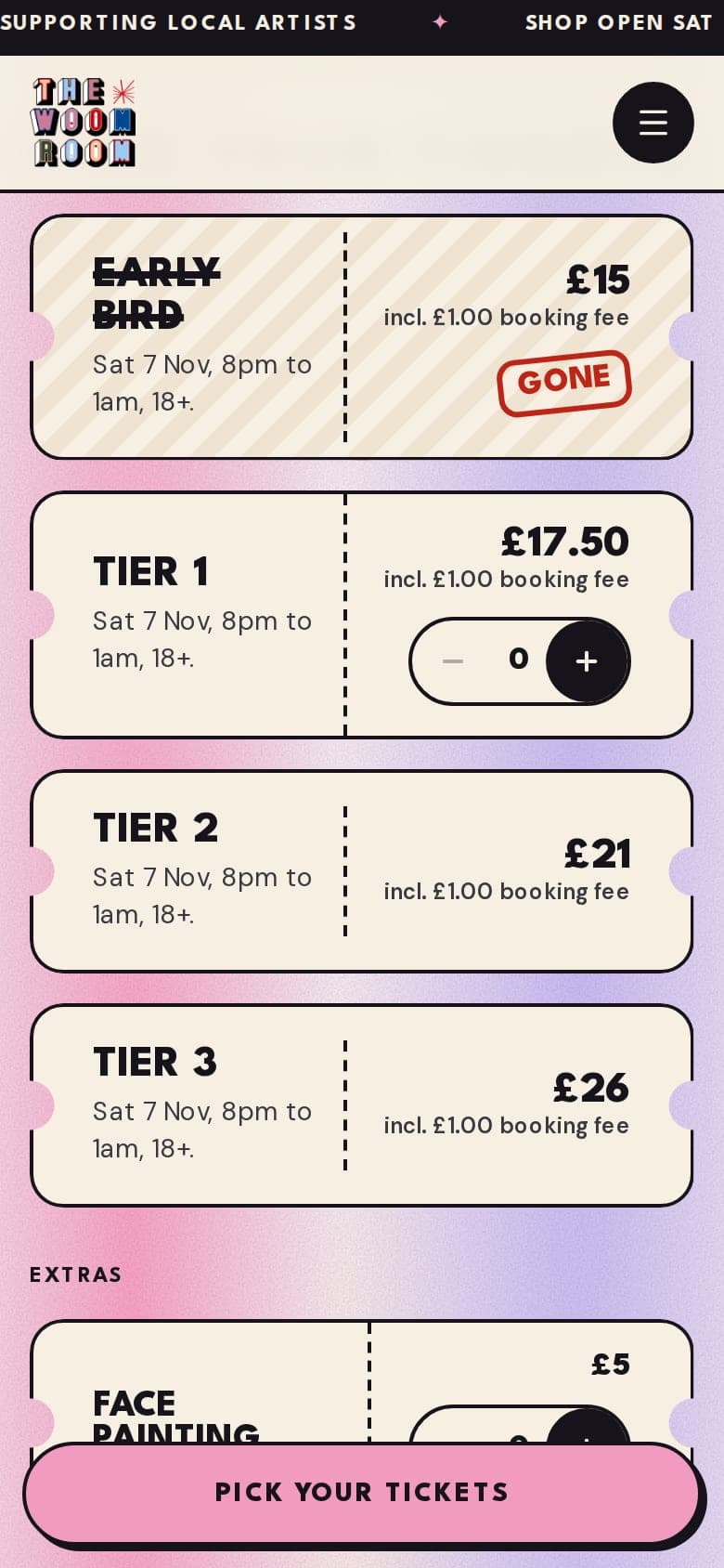 The Woom Room, What's On & Event Pages detail