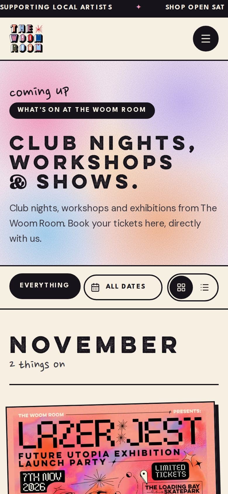 The Woom Room, What's On & Event Pages detail