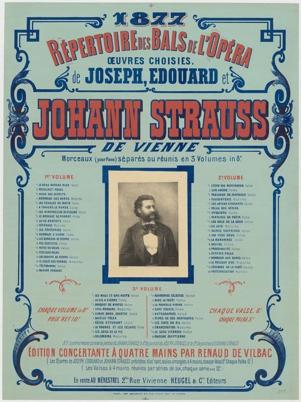 1877. Répertoire des bals de l’Opéra. Oeuvres choisies de Joseph, Edouard et Johann Strauss, de Vienne as a canvas print