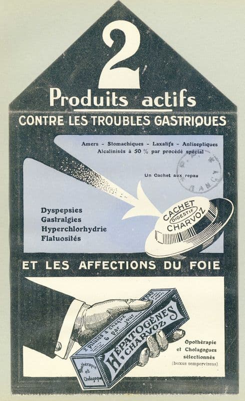 2 produits actifs contre les troubles gastriques (1910-1950) as a canvas print