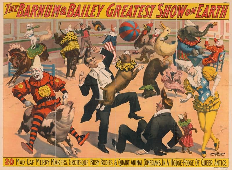 20 mad-cap merry-makers, grotesque busy-bodies & quaint animal comedians, in a hodge-podge of queer antics as a canvas print