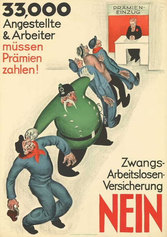 33’000 Angestellte & Arbeiter müssen Prämien zahlen! – Zwangs-Arbeitslosen-Versicherung – Nein as a canvas print