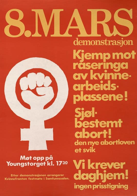 8. mars demonstrasjon; Kjemp mot raseringa av kvinnearbeidsplassene! as a canvas print