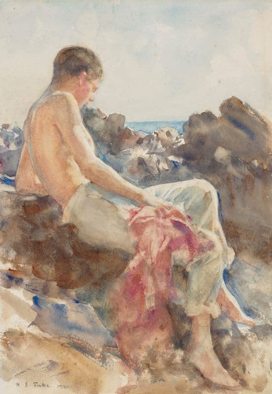 A bather on the rocks as a canvas print