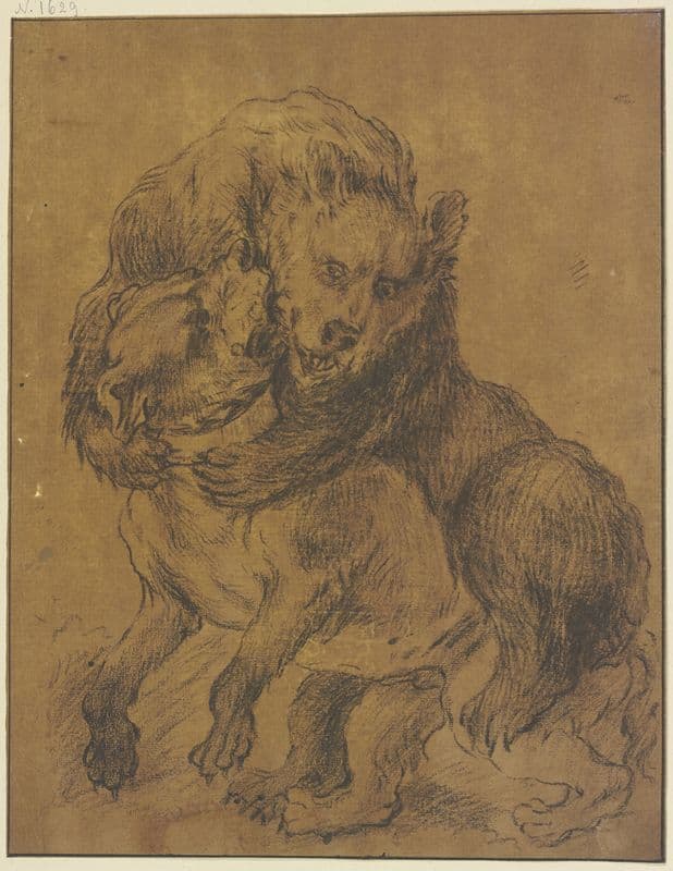 A bear strangling a dog as a canvas print