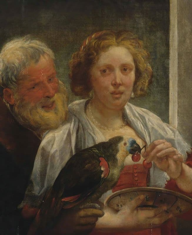 A Bearded Man And a Woman With a Parrot; ‘unrequited Love’ as a canvas print