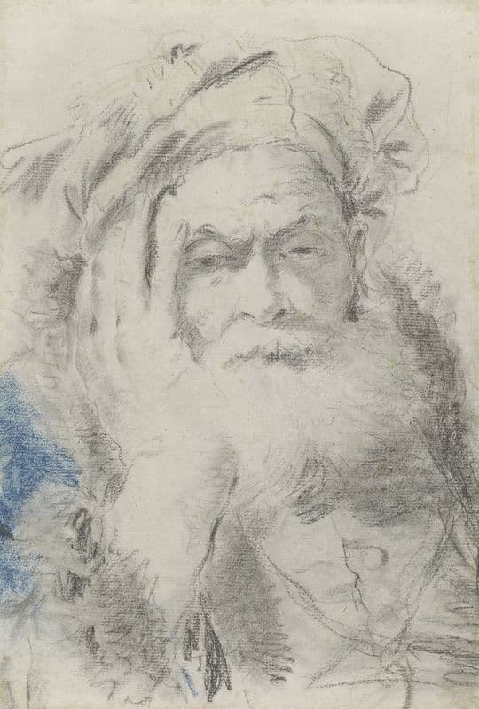 A Bearded Old Man Leaning His Head on His Hand (1755-1762) as a canvas print