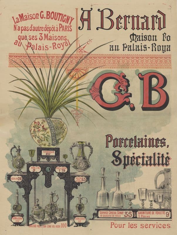 A Bernard Palissy.fondée en 1847. G Boutigny. Porcelaine, Cristaux, faïence, spécialité de services de table as a canvas print