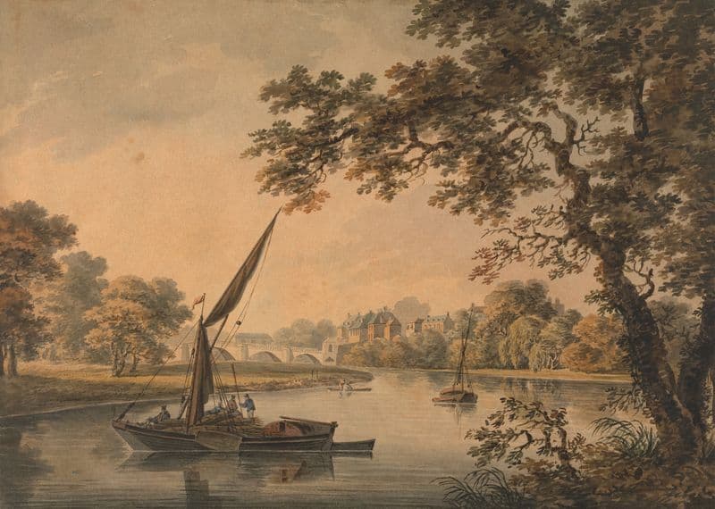 A Bridge over the Thames, with sailing barges in the foreground (1758-1793) as a canvas print