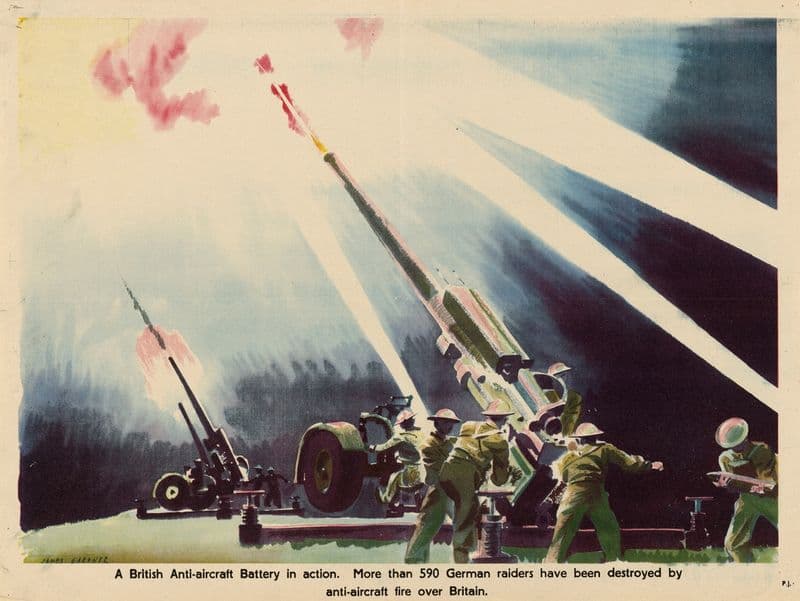A British Anti-Aircraft Battery in Action as a canvas print