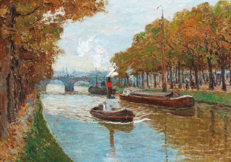 A Canal in Autumn as a canvas print
