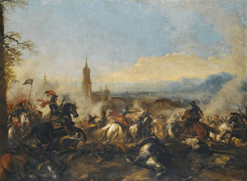 A Cavalry Engagement, A Cathedral Beyond as a canvas print
