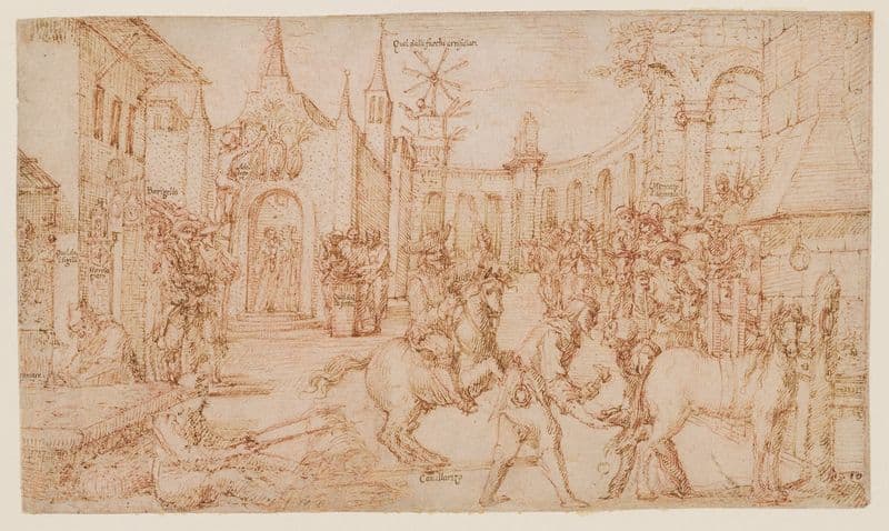 A City Square with Tradesmen (17th century) as a canvas print