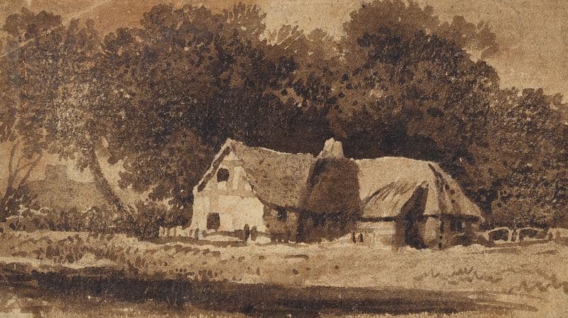 A cottage in a wooded landscape as a canvas print