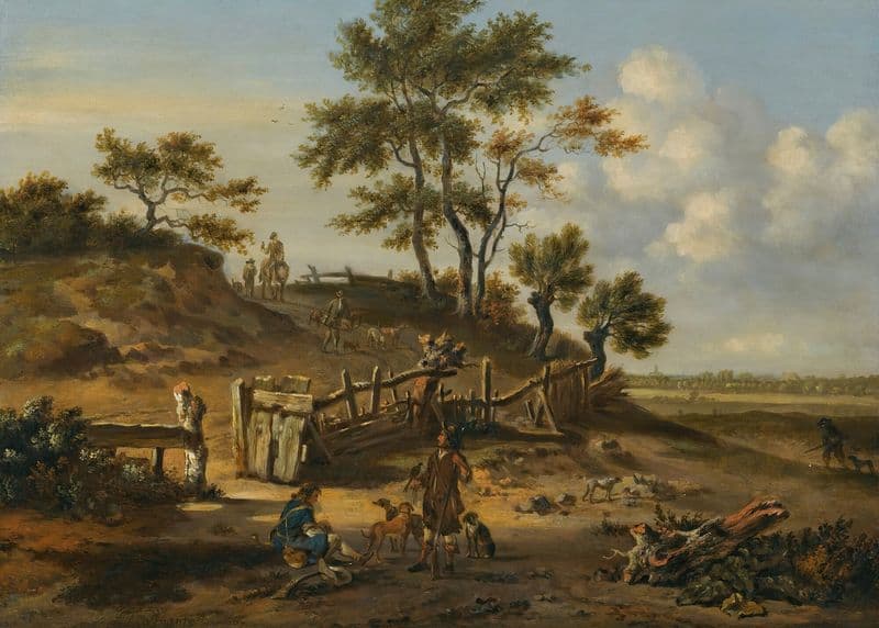 A Dune Landscape With Falconers as a canvas print
