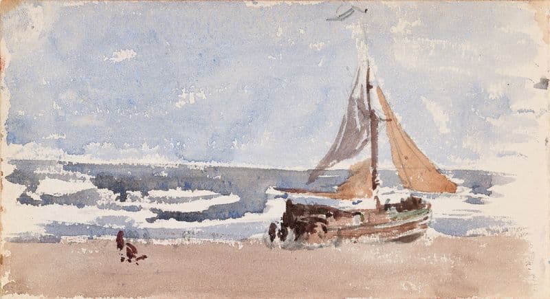 A Dutch Fishing Boat on the Shore as a canvas print