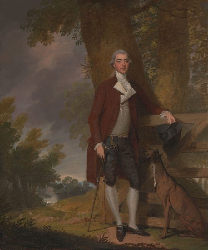 A Gentleman And His Dog In A Landscape as a canvas print