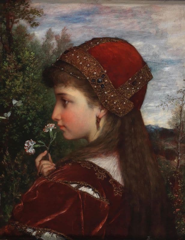 A Girl in Profile with Carnations as a canvas print