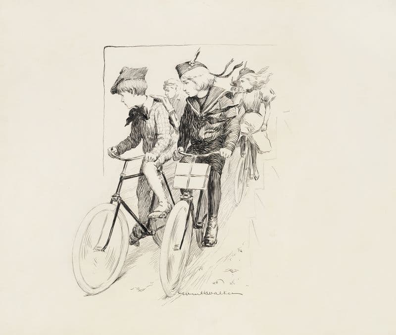 A group of children riding their bikes. as a canvas print