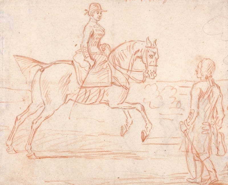 A Lady Riding Side-Saddle, Turns to Look at a Dismounted Rider as a canvas print