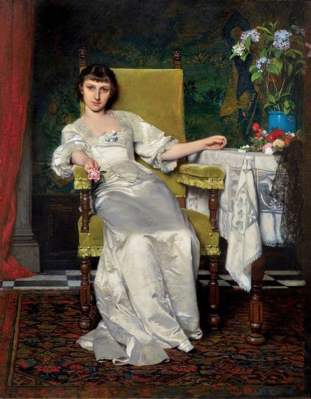 A lady with rose as a canvas print