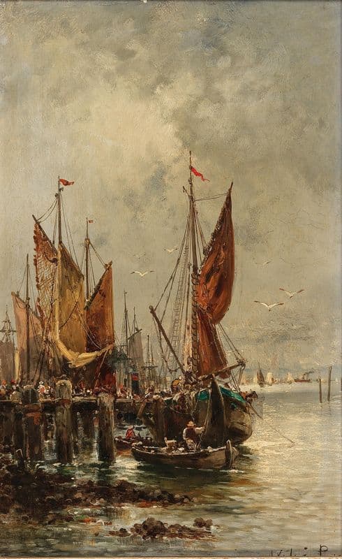 A Lively Scene in the Harbour as a canvas print