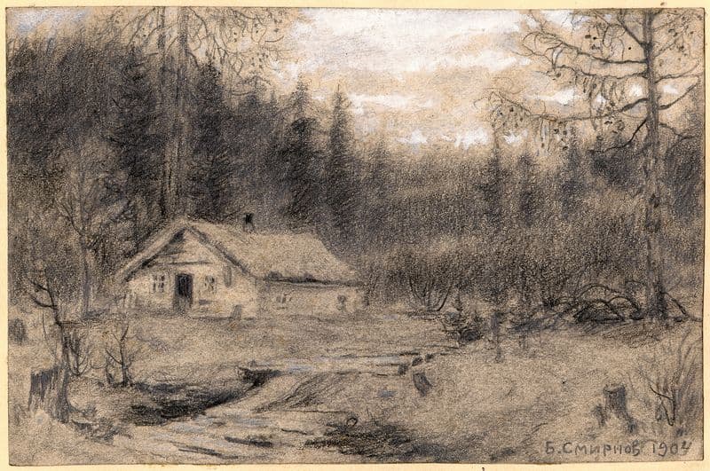 A Lodge in the Taiga near the Village of Baranchiki by the Baikal Station. Workers Building the Krugobaikal Railway Lived Here. as a canvas print