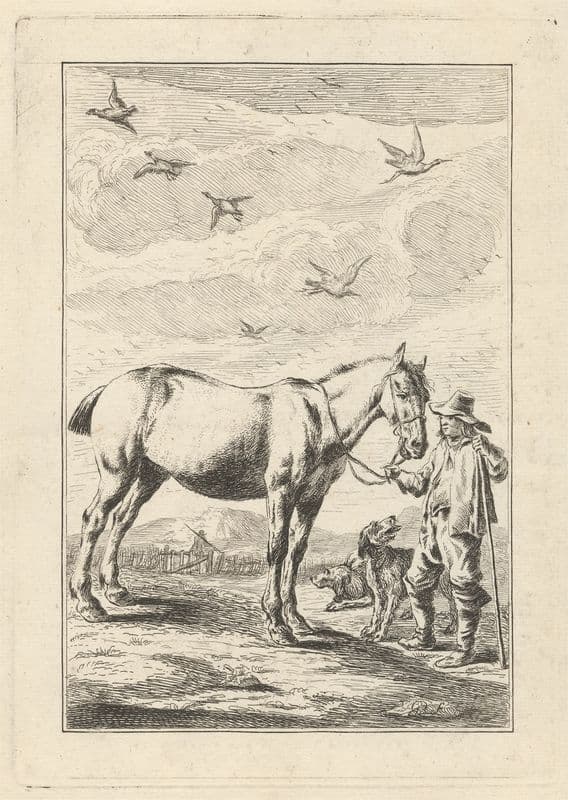 A Man, a horse and two dogs (18th Century) as a canvas print