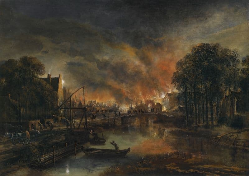 A Moonlit Landscape With A Burning Village as a canvas print