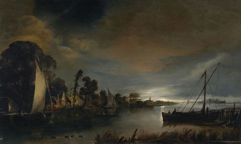 A Moonlit River Landscape as a canvas print