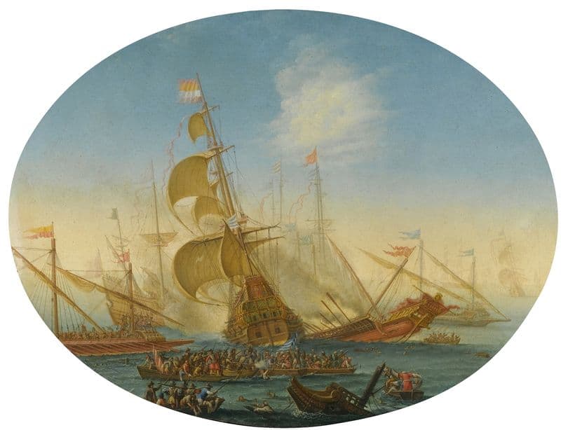 A Naval Battle Between Turks And Christians as a canvas print