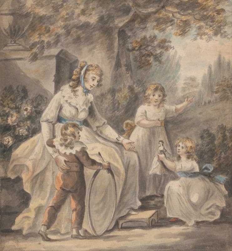 A Nurse with Three Children as a canvas print