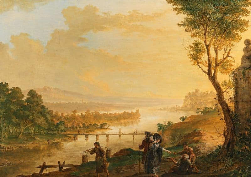 A river landscape at sunset as a canvas print